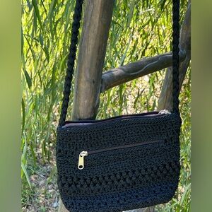 Lina Black Crochet Crossbody Bag